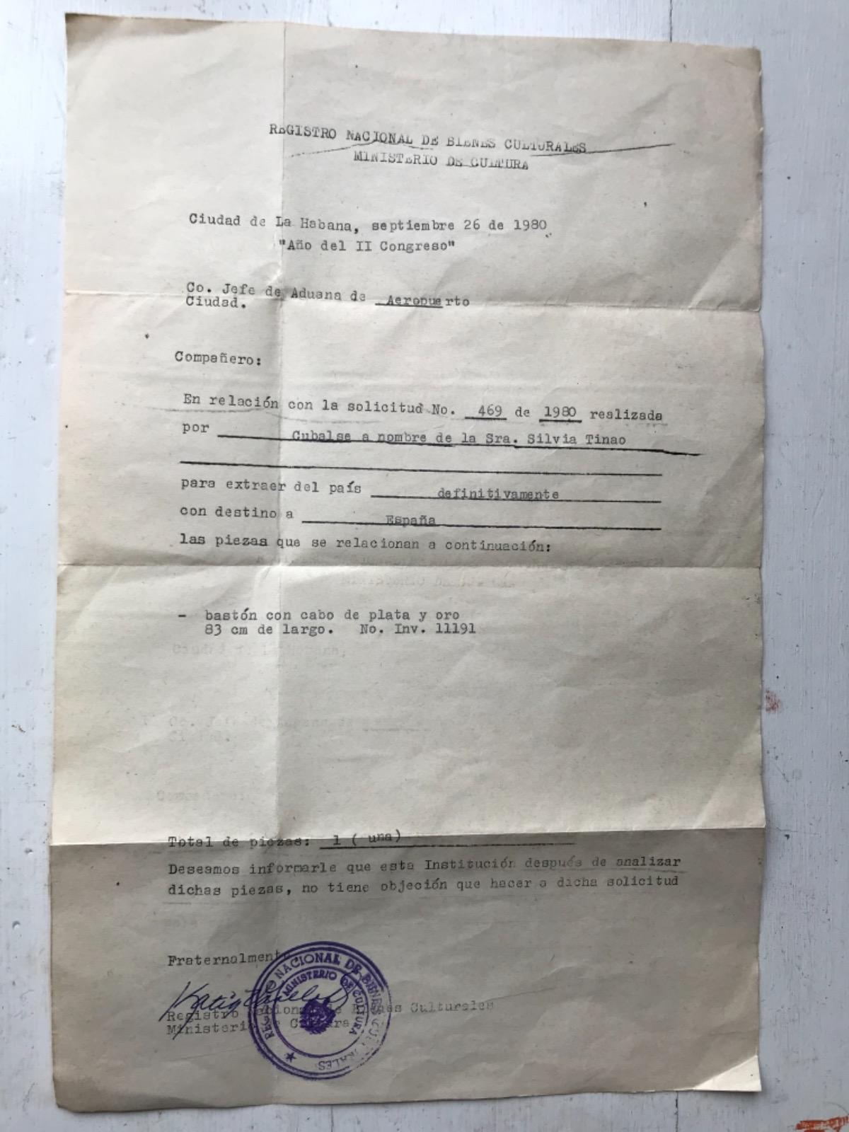 A historical piece on Silver & Gold Cane belonging to the Cuban dictator Fulgencio Batista, America  ca. 1945