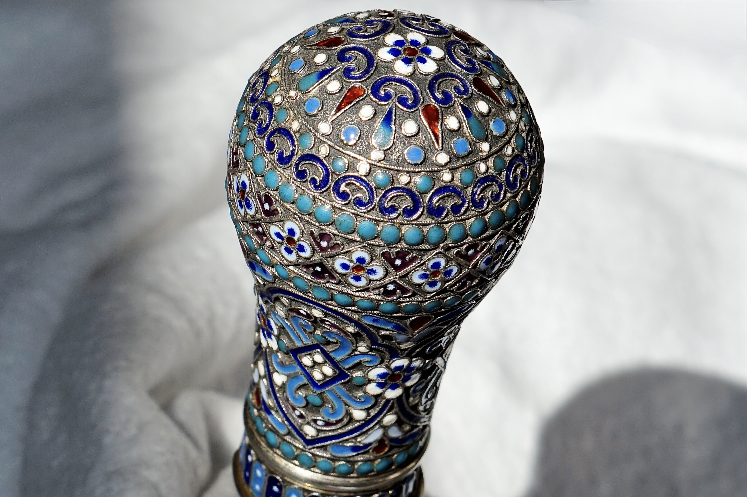 A Russian Champleve enamel Cane, Moscow ca. 1890