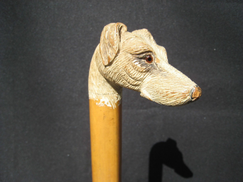 Carved wood Jack Russell Terrier Walking Cane. England? circa 1910