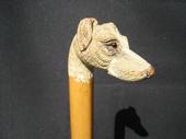 Carved wood Jack Russell Terrier Walking Cane. England? circa 1910