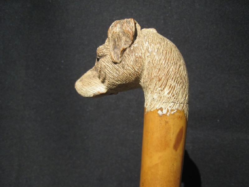Carved wood Jack Russell Terrier Walking Cane. England? circa 1910