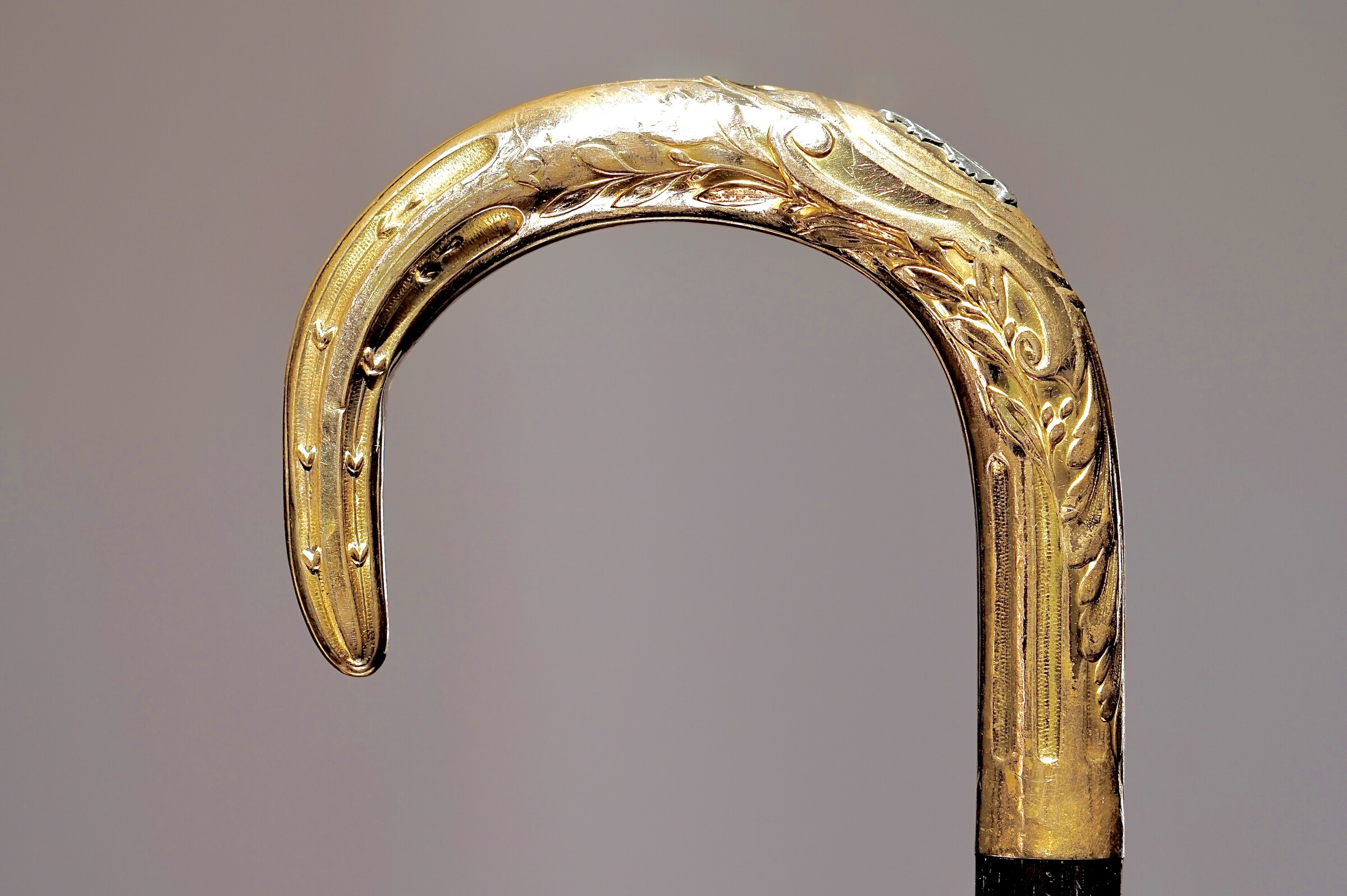 Neoclassic Laurel leaves, gilded Walking stick. France, ca. 1880